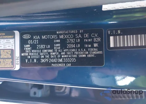 2021 Kia Forte Lxs from USA, damaged, VIN 3KPF24AD1ME333205